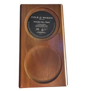 Cole & Mason Wood Mill Tray Salt and Pepper Grinder Stand Brown Wood